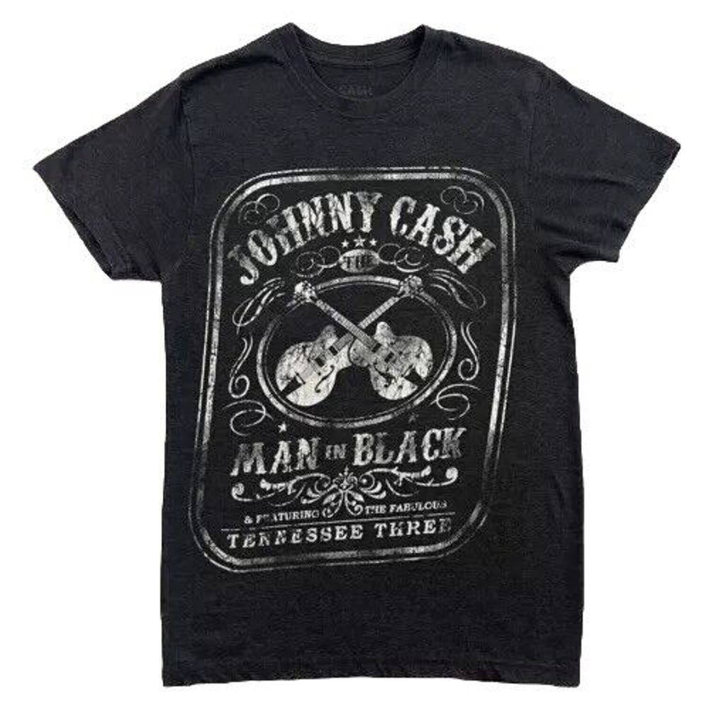 Johnny Cash Man In Black T Shirt Men Smalll Charcoal Gray Short Sleeve Logo Tee